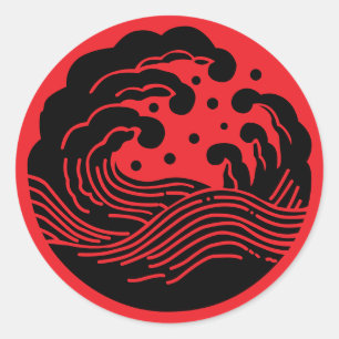 Sticker Rond Famille Japonaise Crest-Wave