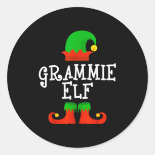 Sticker Rond Famille Je Suis La Grammie Elf Noël Pyjama Assorti