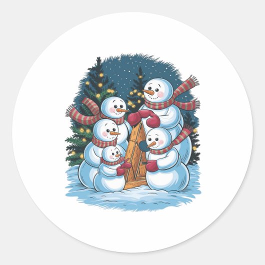 Sticker Rond Famille Joyeux Snowman (Devant)
