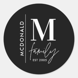 Sticker Rond Famille monogramme moderne marine élégant monoch