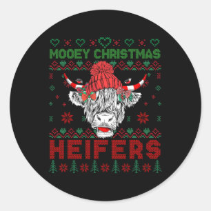 Sticker Rond Famille Noël Doux moche Highland Vache Aimer He
