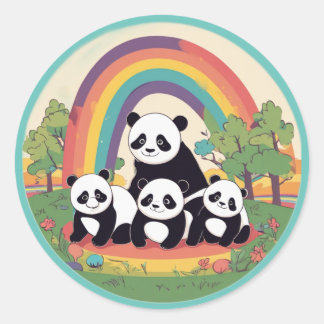 Sticker Rond Famille Panda Cute Profitant De La Vie
