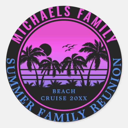 Sticker Rond Famille Reunion Beach Cruise Sunset Vacation 60s (Devant)