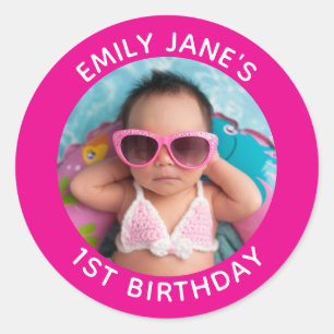 Sticker Rond Famille Rose Hot Photo 1er Anniversaire Favoriser