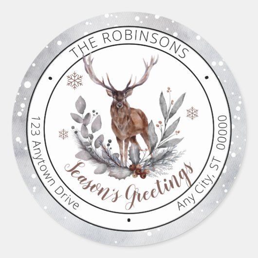 Sticker Rond Famille Rustic Deer Buck Bonnes Fêtes (Devant)