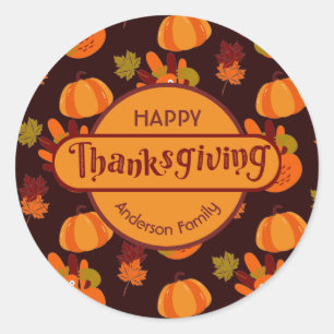 Sticker Rond Famille Thanksgiving Automne quitte Turquie Citrou