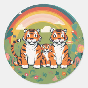 Sticker Rond Famille Tiger
