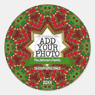 Sticker Rond Famille Vacances Photo Red Green Festive Vibe