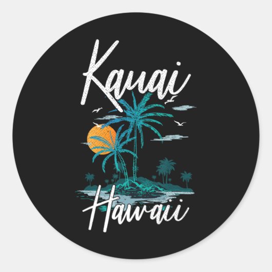 Sticker Rond Famille Vacances Retro Sunset Hawaii Kauai (Devant)