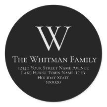 Family Monogramme Simple Black Return Adresse