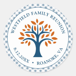 Sticker Rond Family Reunion Blue Check Modern Family Tree