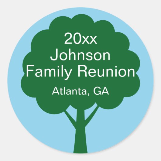 Sticker Rond Family Reunion Souvenir with Name, Tree & Year (Devant)
