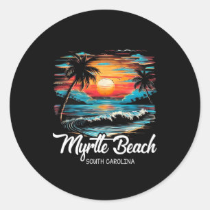 Sticker Rond Family Vacation Retro Sunset Caroline du Sud Myrtl