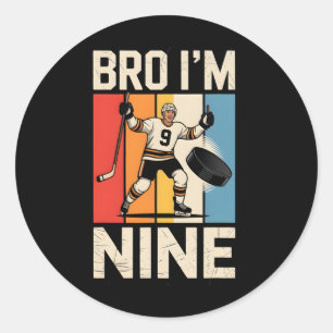 Sticker Rond Fan de hockey sur glace de 9 ans de naissance cool