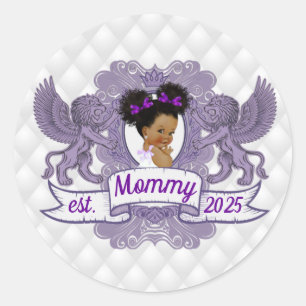 Sticker Rond Fancy African Baby Girl Purple White Princess
