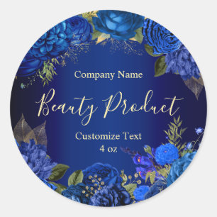 Sticker Rond Fancy Blue Floral Rose Beauté Custom Business