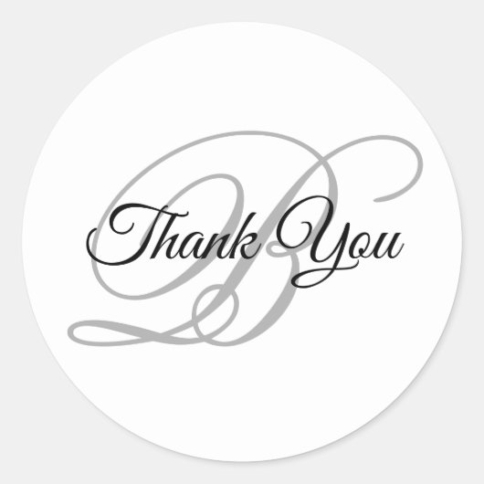 Sticker Rond Fancy Calligraphy Script Monogramme Gris Merci (Devant)