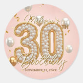 Sticker Rond Fancy Chic Rose Pâle Doré Perlé 30e Anniversaire (Devant)