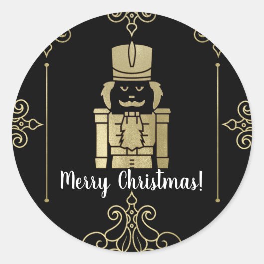 Sticker Rond Fancy Elegant Noir Noir Noir Nutcracker Fête Fête (Devant)