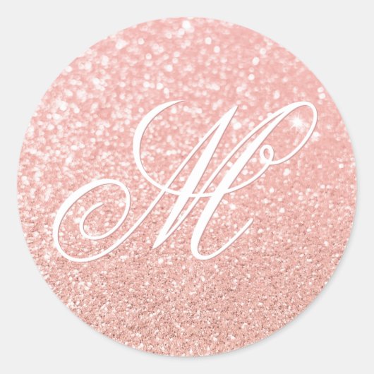 Sticker Rond Fancy Monogram Faux Pastel Rose Parties scintillan (Devant)