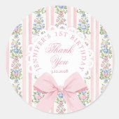 Sticker Rond Fancy One Blush pink Bow birthday Thank you (Devant)