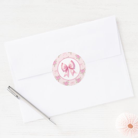 Sticker Rond Fancy One Rose Coquette Bow Premier anniversaire (Enveloppe)