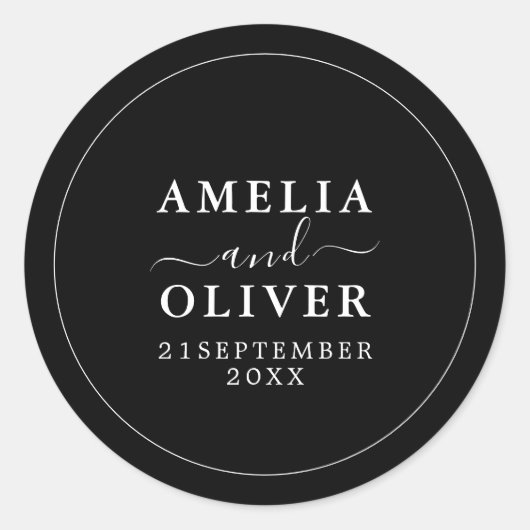 Sticker Rond Fancy Timeless Modern Minimalist Black Wedding (Devant)