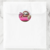 Sticker Rond Fanky Sloth avec casque rose et boule disco (Sac)