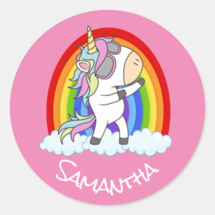Sticker Rond fantabulos Unicorn Parti rose