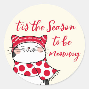 Sticker Rond Fantaisie Chats Saison Être Joyeux Vacances