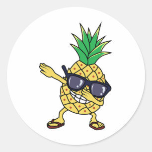 Sticker Rond Fantaisie chemise à ananas Dabbing Hawaii Aloha Ét
