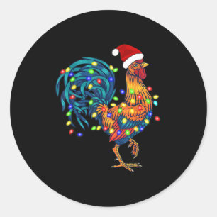 Sticker Rond Fantaisie de poulet rôti feux de Noël Pyjama Farm