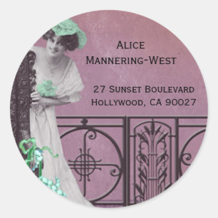 Sticker Rond Fantaisie de ressort dans rose et vert -