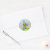 Sticker Rond Fantaisie Florale Fleurs Lilas Formes Vertes Fract (Enveloppe)