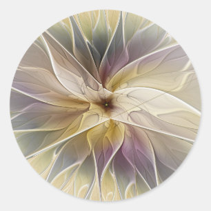 Sticker Rond Fantaisie florale or Aubergine Art fractal abstrai