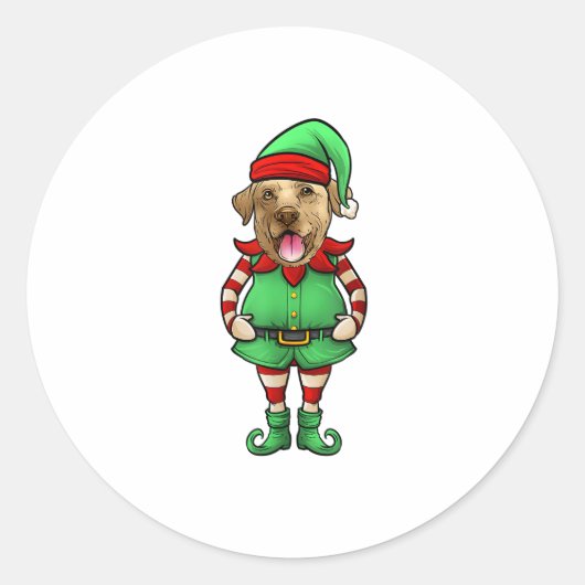 Sticker Rond Fantaisie Noël Elfe Jaune chien de laboratoire Jau (Devant)