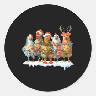 Sticker Rond Fantaisie poulets de Noël Lumières ferme animal mi