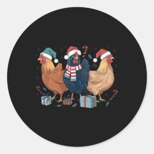 Sticker Rond Fantaisie poulets de Noël Lumières ferme animal mi