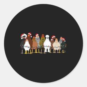 Sticker Rond Fantaisie poulets de Noël Lumières ferme animal mi