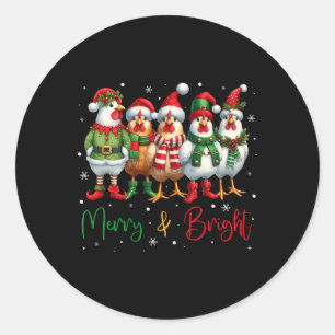 Sticker Rond Fantaisie poulets de Noël Lumières ferme animal mi
