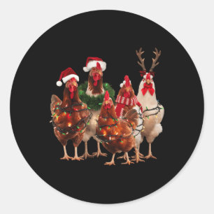 Sticker Rond Fantaisie poulets de Noël Lumières ferme animal mi