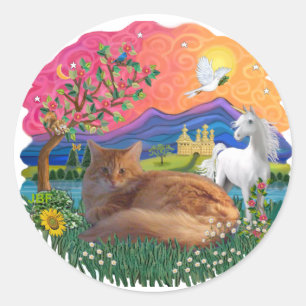 Sticker Rond Fantasy Land (ff) - chat Maine Coon (rouge)