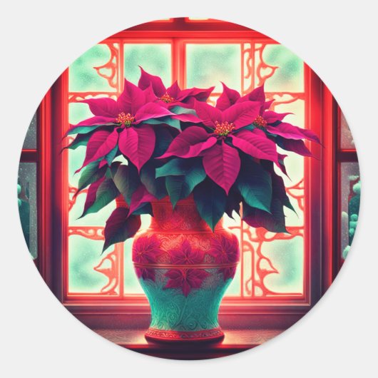 Sticker Rond Fantasy Poinsettias (Devant)