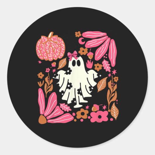 Sticker Rond Fantôme Avec Fleurs Halloween Floral Fantôme Main  (Devant)