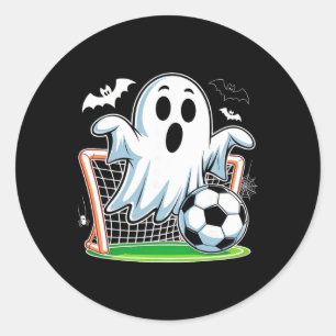 Sticker Rond Fantôme Boo Jouant au Football Drôle de Football d
