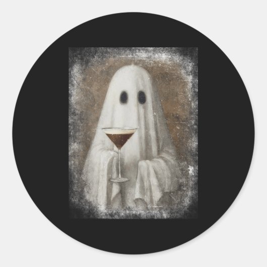 Sticker Rond Fantôme buvant un Martini Espresso Halloween Spook (Devant)