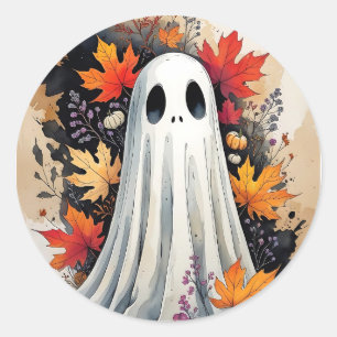 Sticker Rond Fantôme d'automne confortable - Kawaii Halloween A