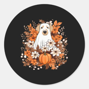 Sticker Rond Fantôme de chien mignon d'automne avec Halloween C