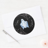 Sticker Rond Fantôme de drap blanc et toiles d'araignée Hallowe (Enveloppe)