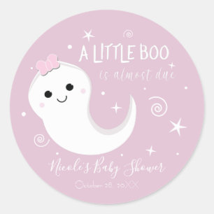 Sticker Rond Fantôme de fille rose BOO Baby Shower Halloween